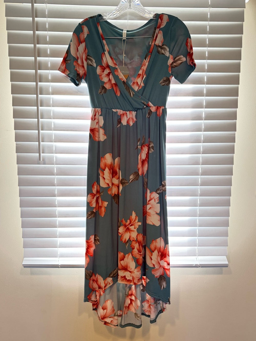 PinkBlush Teal Floral High-Low Wrap Dress